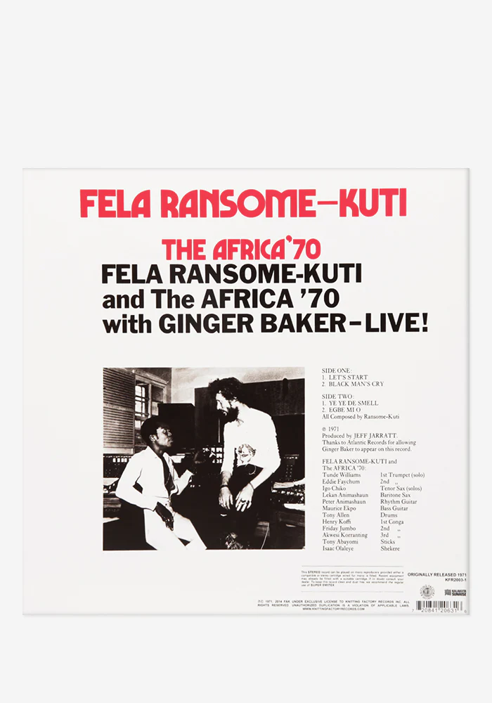 Fela Ransome-Kuti And The Africa '70 With Ginger Baker Live! Exclusive LP - Image 3
